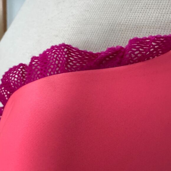 Victoria's Secret slight push-up demi bra in neon pink with purple lace trim - Picture 3 of 10